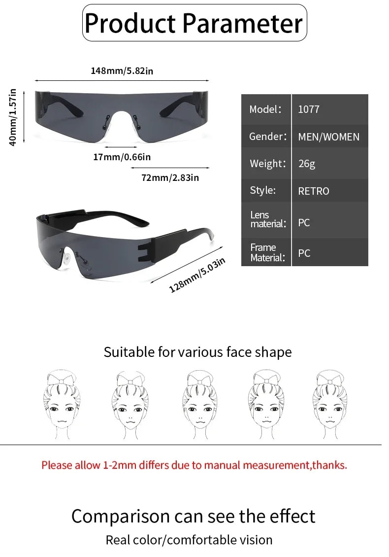 One-pieces Sunglasses Men Women Fashion Rimless Punk Multicolor Male Shades Eyewear New Trendy Female UV400 Sun Glasses