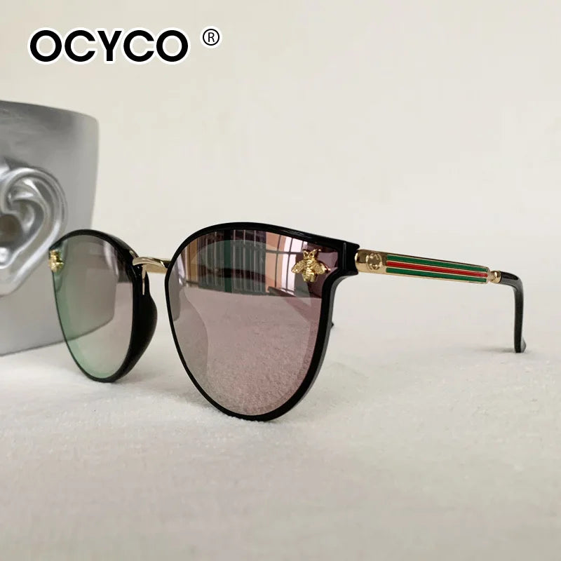 Fashion Round Bee Sunglasses Women Cat Eye Gradient Sun Glasses Retro Eyewear UV400 Luxury Brand Shades For Ladies