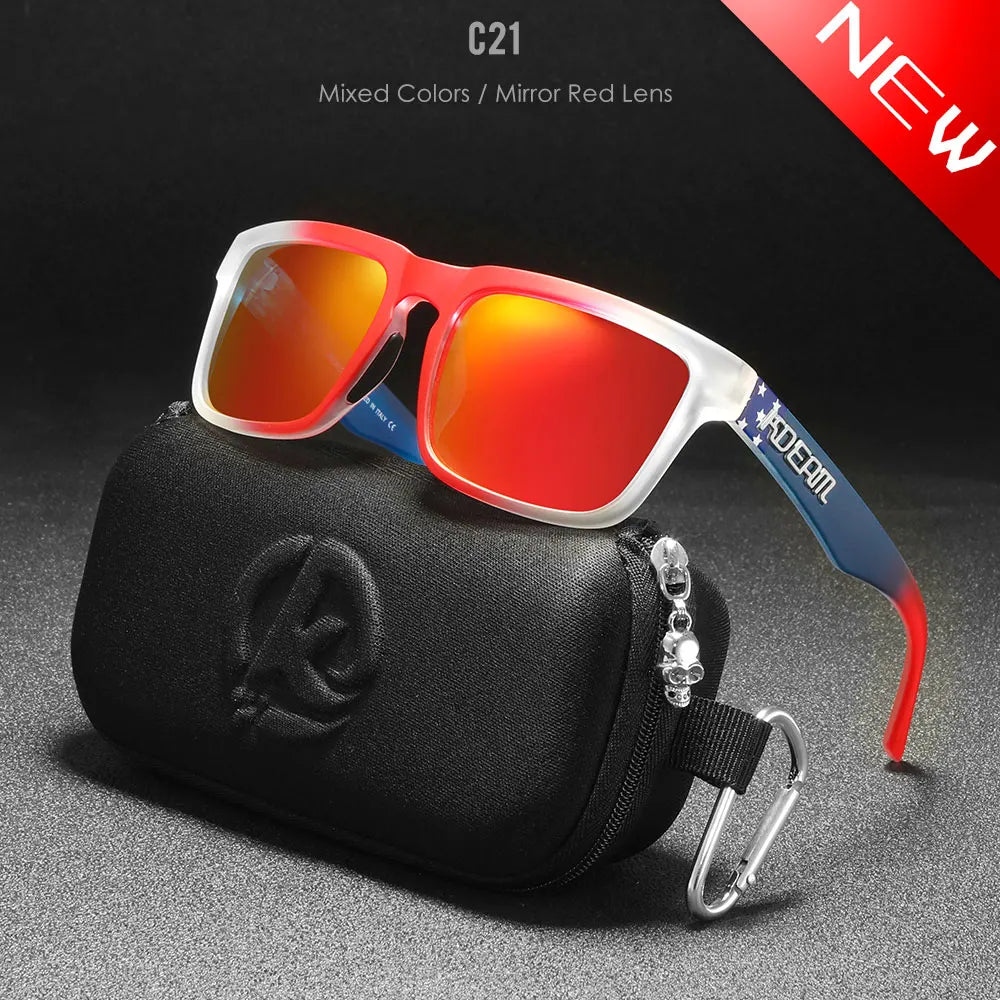 New KDEAM Brand High Quality Men Square Sunglasses Colors Sports Polarized Sun Glasses Reflective Coating Mirrored Lens UV400