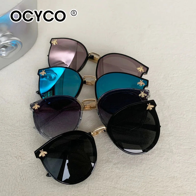 Fashion Round Bee Sunglasses Women Cat Eye Gradient Sun Glasses Retro Eyewear UV400 Luxury Brand Shades For Ladies