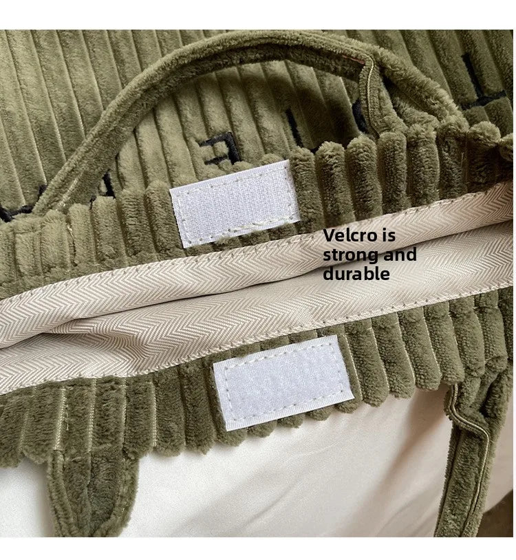 Large Capacity Striped Velvet Handbag Shoulder Bag for Woman Handbags Crossbody Bags, Versatile Letter Corduroy Women's Tote Bag