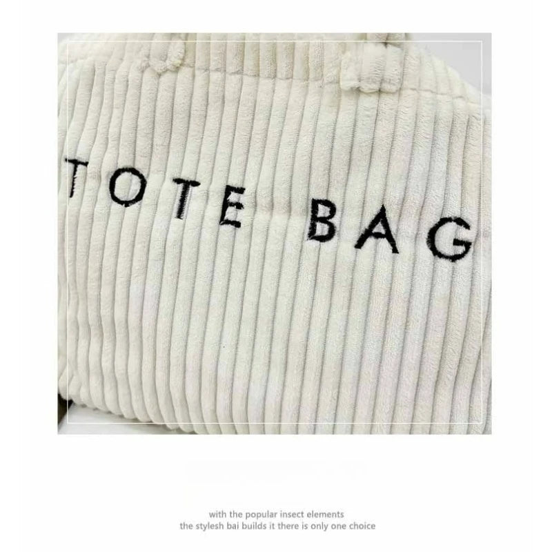 Large Capacity Striped Velvet Handbag Shoulder Bag for Woman Handbags Crossbody Bags, Versatile Letter Corduroy Women's Tote Bag