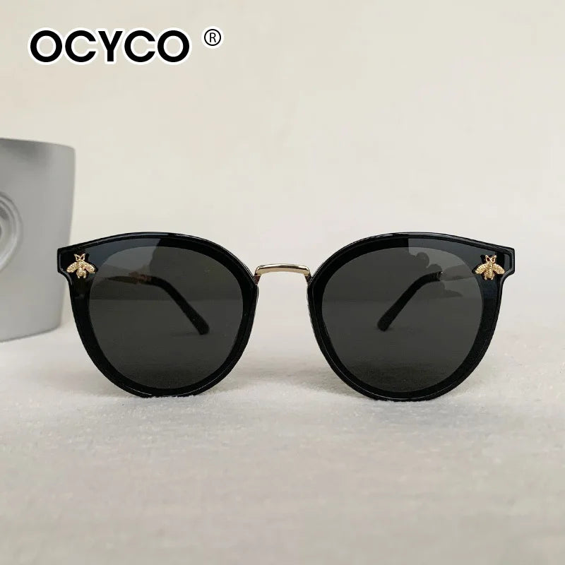 Fashion Round Bee Sunglasses Women Cat Eye Gradient Sun Glasses Retro Eyewear UV400 Luxury Brand Shades For Ladies