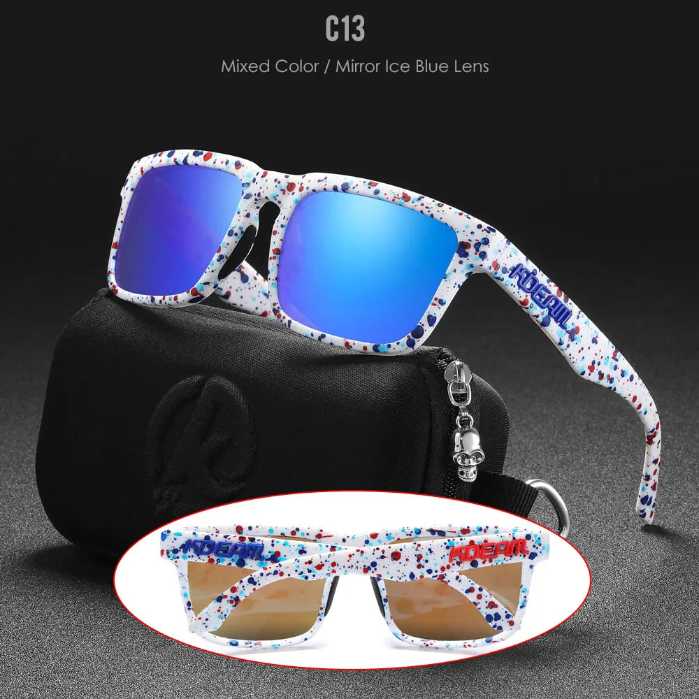 New KDEAM Brand High Quality Men Square Sunglasses Colors Sports Polarized Sun Glasses Reflective Coating Mirrored Lens UV400