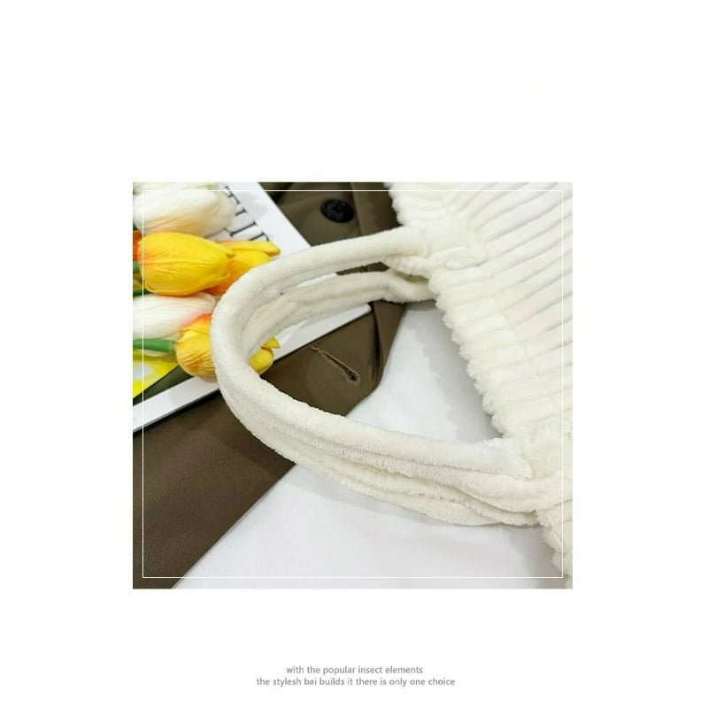 Large Capacity Striped Velvet Handbag Shoulder Bag for Woman Handbags Crossbody Bags, Versatile Letter Corduroy Women's Tote Bag