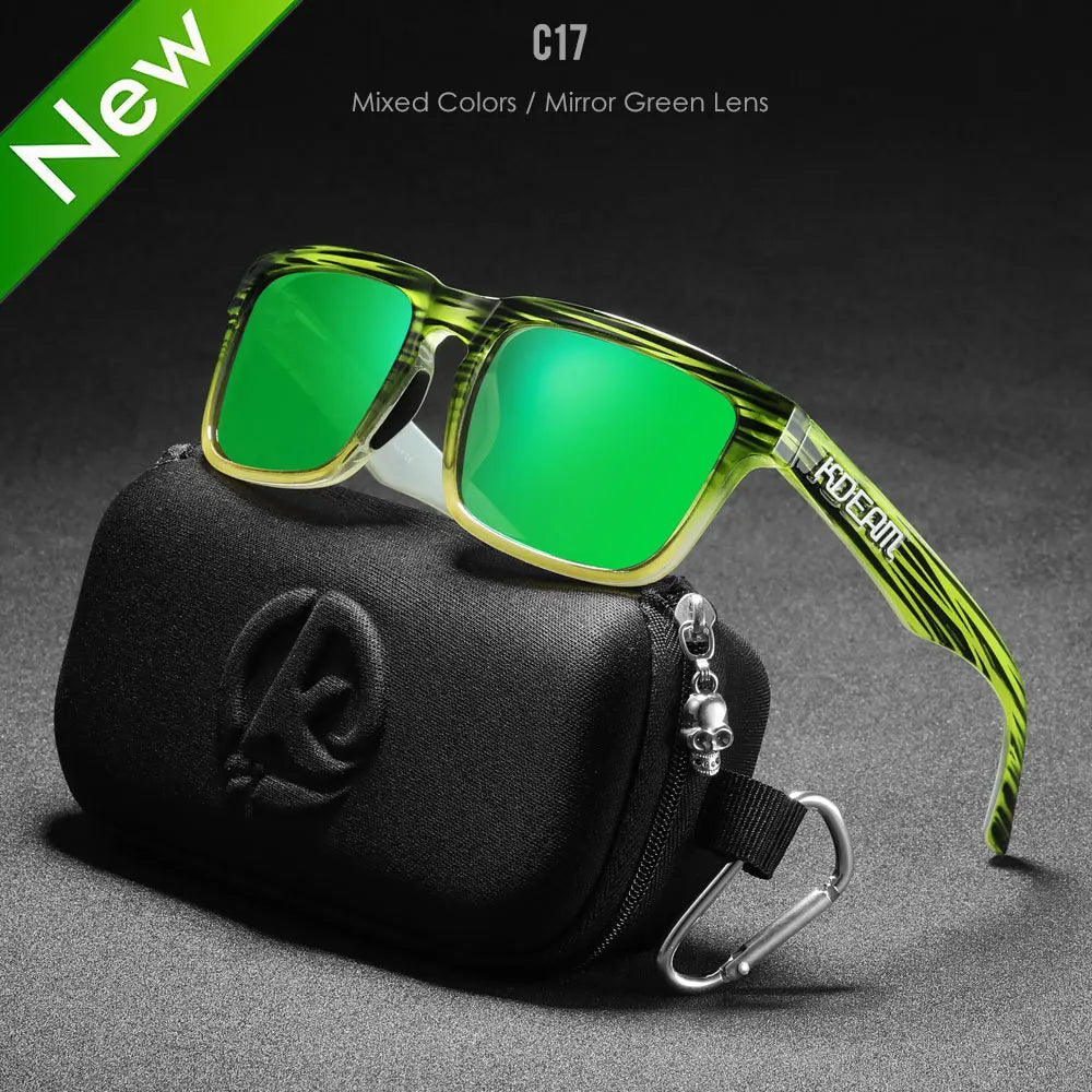 New KDEAM Brand High Quality Men Square Sunglasses Colors Sports Polarized Sun Glasses Reflective Coating Mirrored Lens UV400