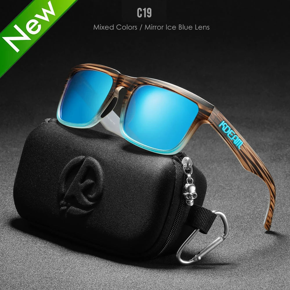 New KDEAM Brand High Quality Men Square Sunglasses Colors Sports Polarized Sun Glasses Reflective Coating Mirrored Lens UV400