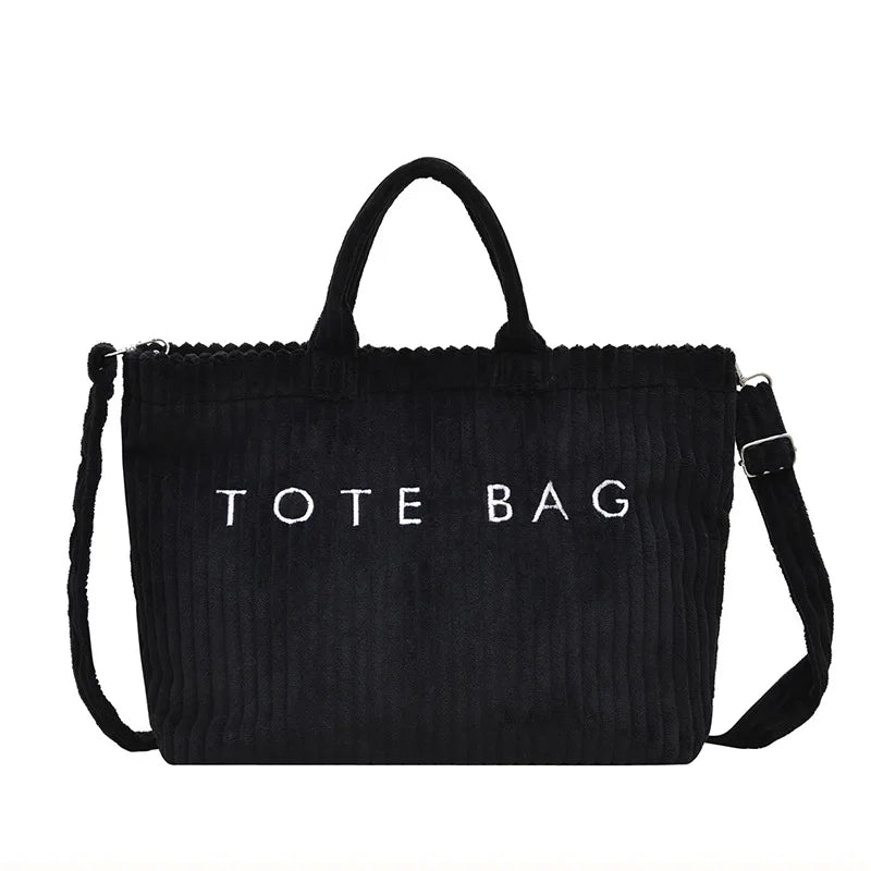 Large Capacity Striped Velvet Handbag Shoulder Bag for Woman Handbags Crossbody Bags, Versatile Letter Corduroy Women's Tote Bag