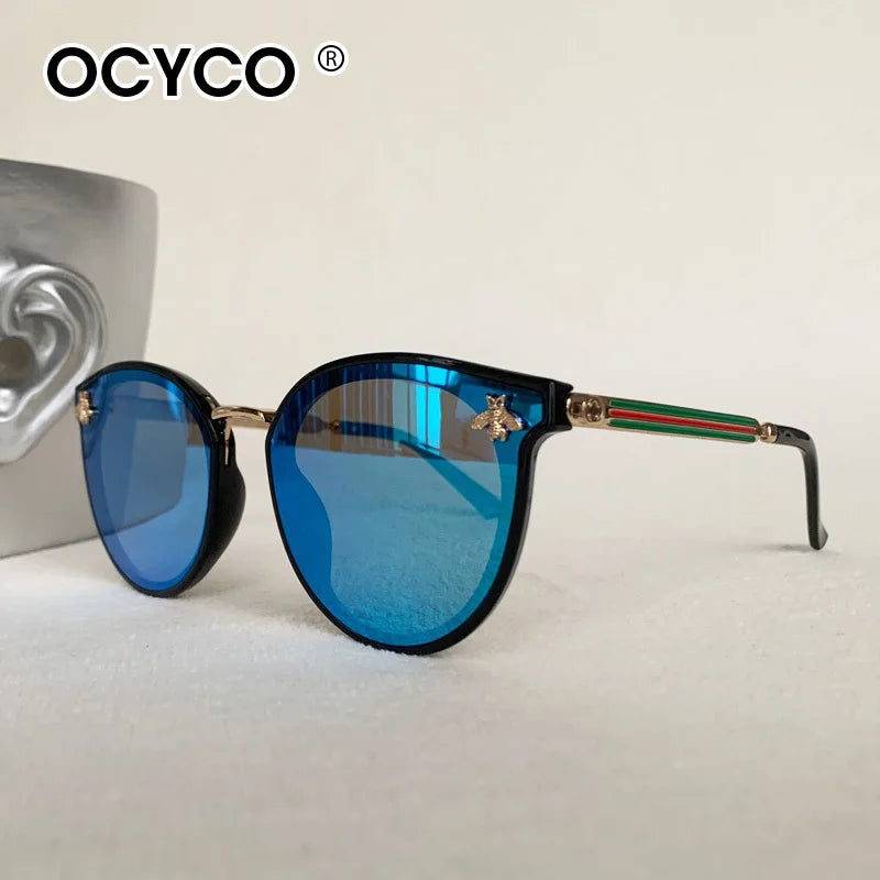 Fashion Round Bee Sunglasses Women Cat Eye Gradient Sun Glasses Retro Eyewear UV400 Luxury Brand Shades For Ladies