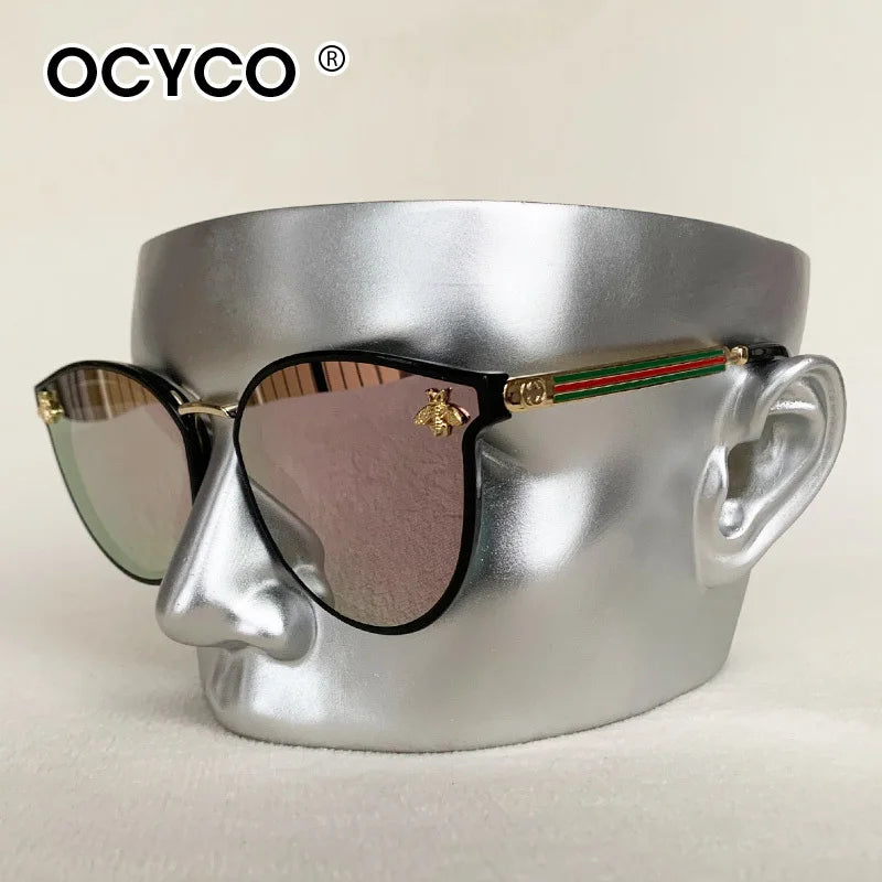 Fashion Round Bee Sunglasses Women Cat Eye Gradient Sun Glasses Retro Eyewear UV400 Luxury Brand Shades For Ladies