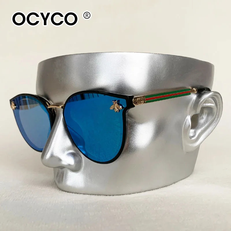 Fashion Round Bee Sunglasses Women Cat Eye Gradient Sun Glasses Retro Eyewear UV400 Luxury Brand Shades For Ladies